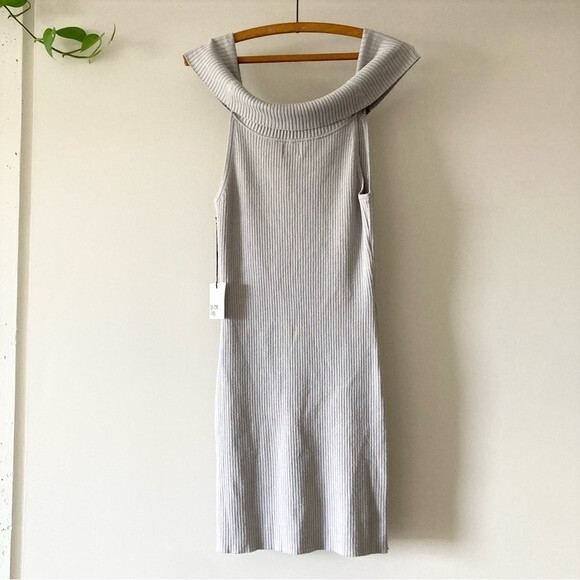 NWT By‎ The Way Tara off shoulder dress silver L - Picture 5 of 8